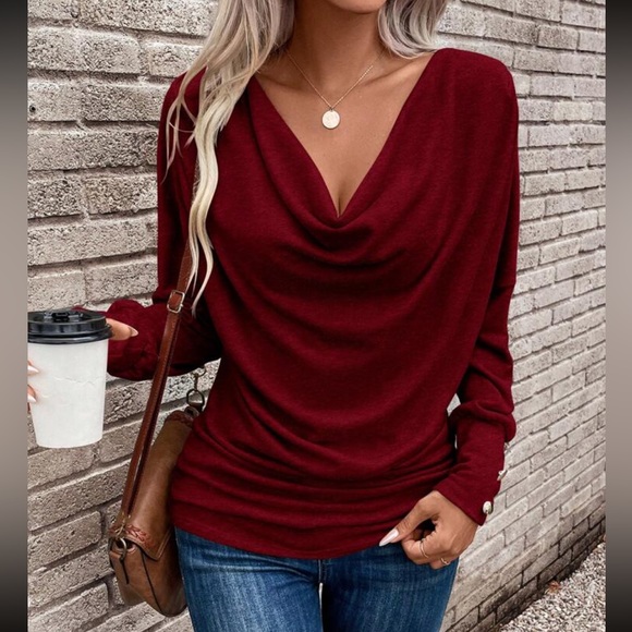 Boho draped front batwing sleeve top - Picture 9 of 15